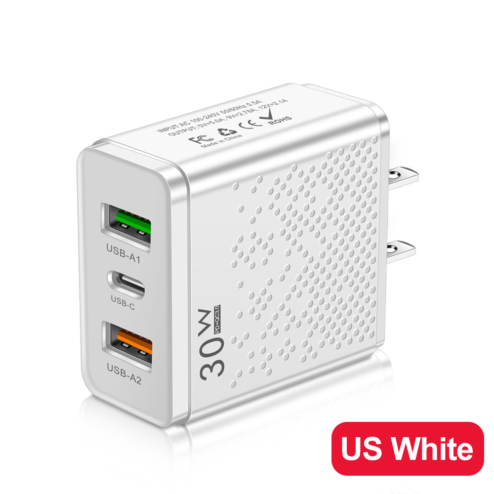 New LED 2USB+PDType-c mobile phone charger with multiple ports for US, European and British travel charging details Picture