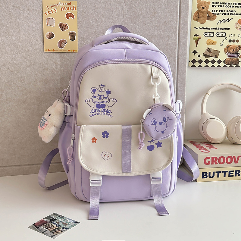 Student schoolbag in ins style, backrest, fresh and clean, junior and senior high school backpack, durable travel backrest, campus color-blocking backpack Specification drawing
