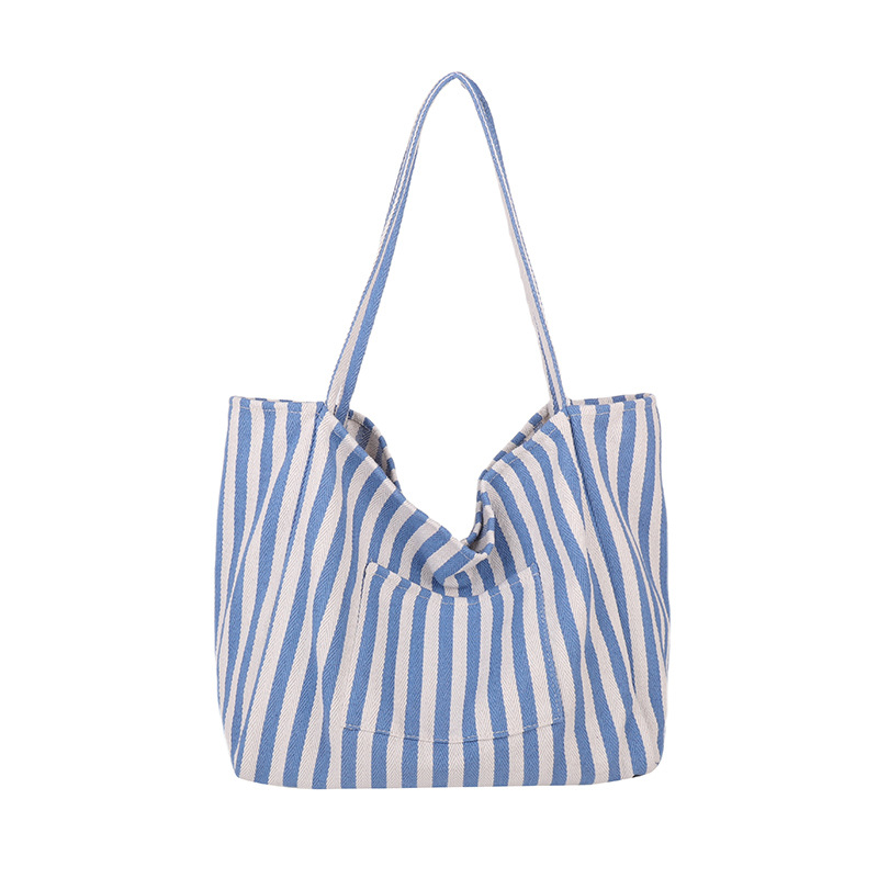 A new large-capacity Korean-style simple striped shopping bag, a fresh and artistic canvas bag, a versatile bag for women in spring and summer Item Picture