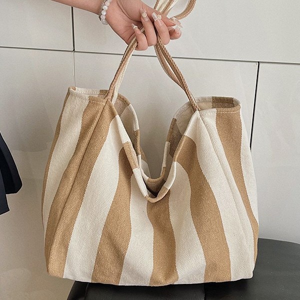 Korean retro artistic handbag, simple and fresh striped canvas bag, casual and fashionable, large-capacity single-shoulder women's bag Specification drawing