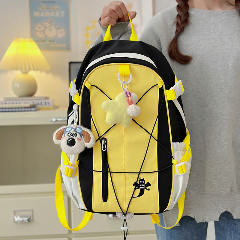 High appearance level schoolbag, cute backpack for female junior high school students, large-capacity ins color-blocking campus backpack for high school and college students details Picture