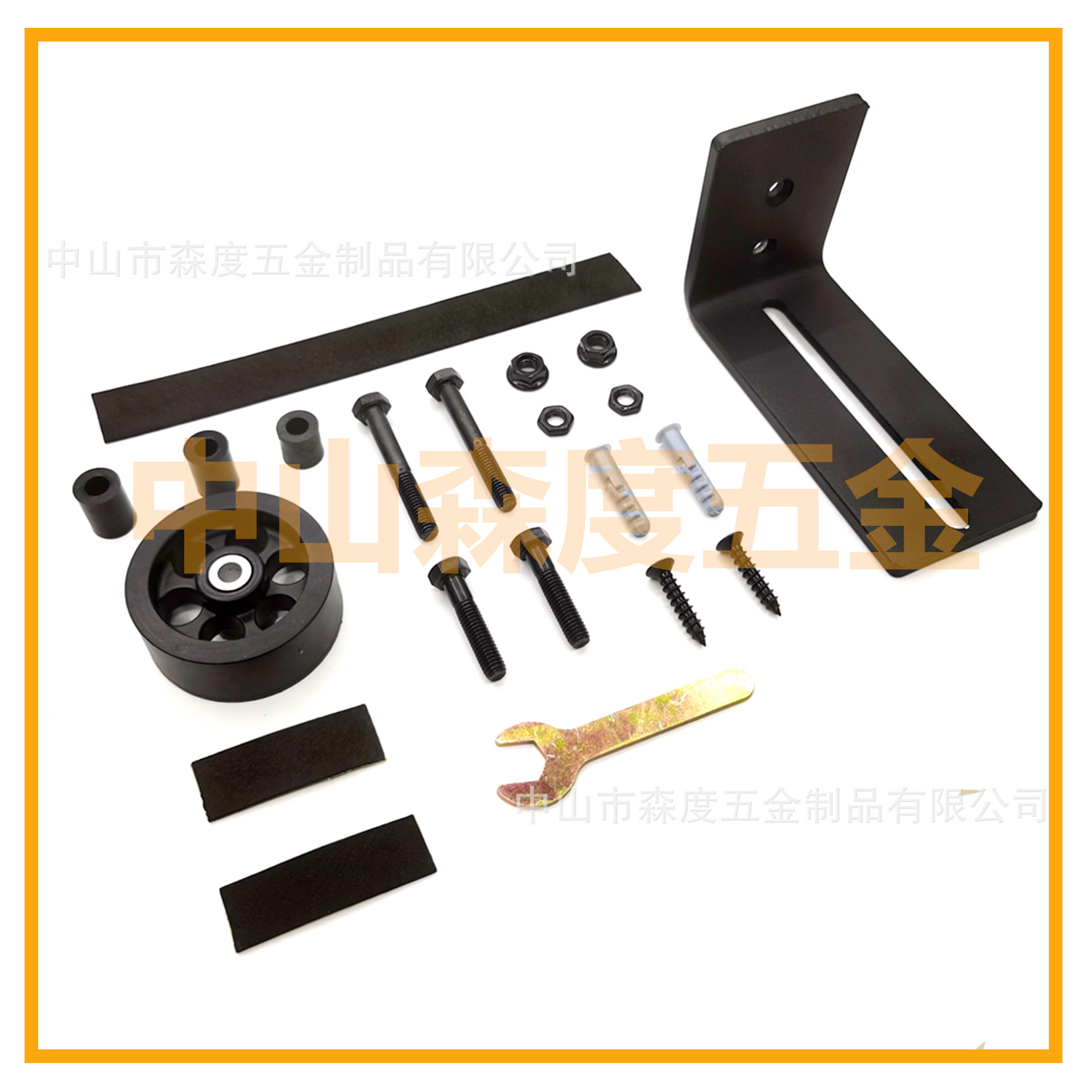 The barn door hanging rail anti-swing device is an eight-in-one device with multiple installation methods, providing a full-hole wheel anti-swing for the sliding door of the barn door Item Picture