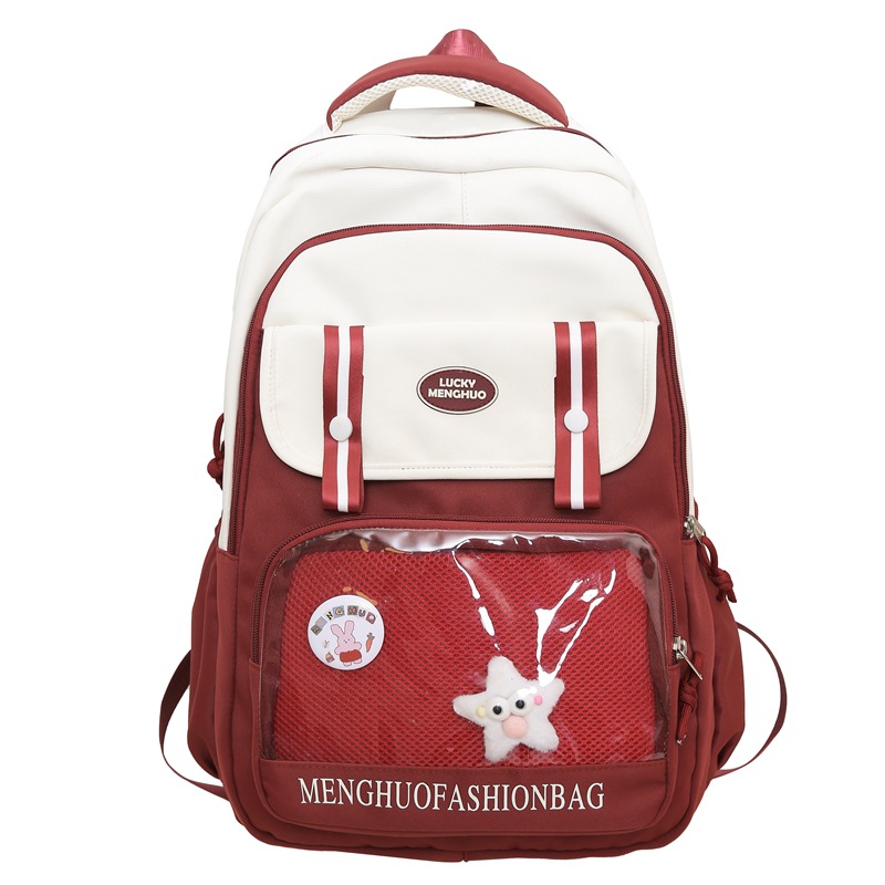 The color-blocking soft girl Harajuku style student backpack has a high appearance level, is dirt-resistant and has a large capacity. It is a backpack for junior and senior high school students Item Picture