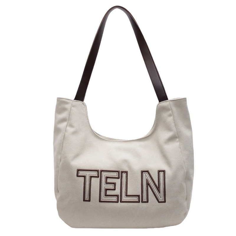 Fashionable design Korean-style three-dimensional embroidered commuting canvas tote, artistic, casual and versatile student single-shoulder bag Item Picture