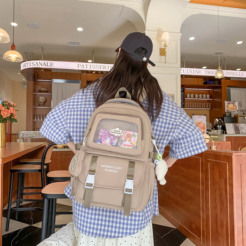 New backpack for junior high school girls, large capacity for primary school students, high appearance level, cute and lightweight bag, high school student bag Specification drawing