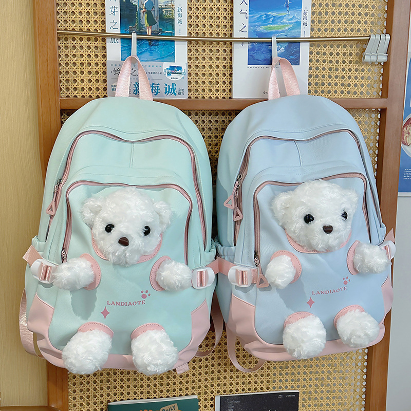Cute bear backpack, new style backpack for junior high school girls and college students 2025, a niche forest-themed versatile bag Application Scenario