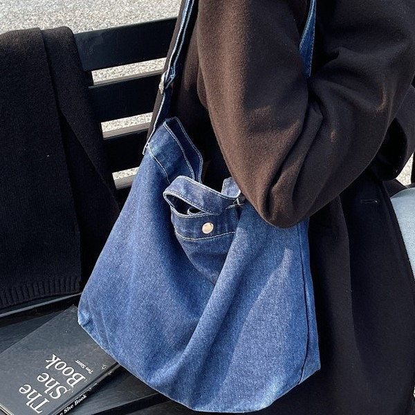 Denim canvas single-shoulder bag, large-capacity shopping bag, niche artistic tote bag, Japanese and Korean casual and versatile handbag for women Specification drawing