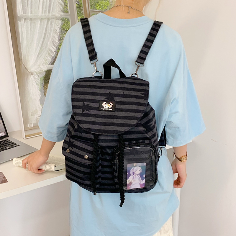 Functional Star double-shoulder retro striped and niche checkered backpack, new Korean schoolbag, versatile and large-capacity backpack full figure