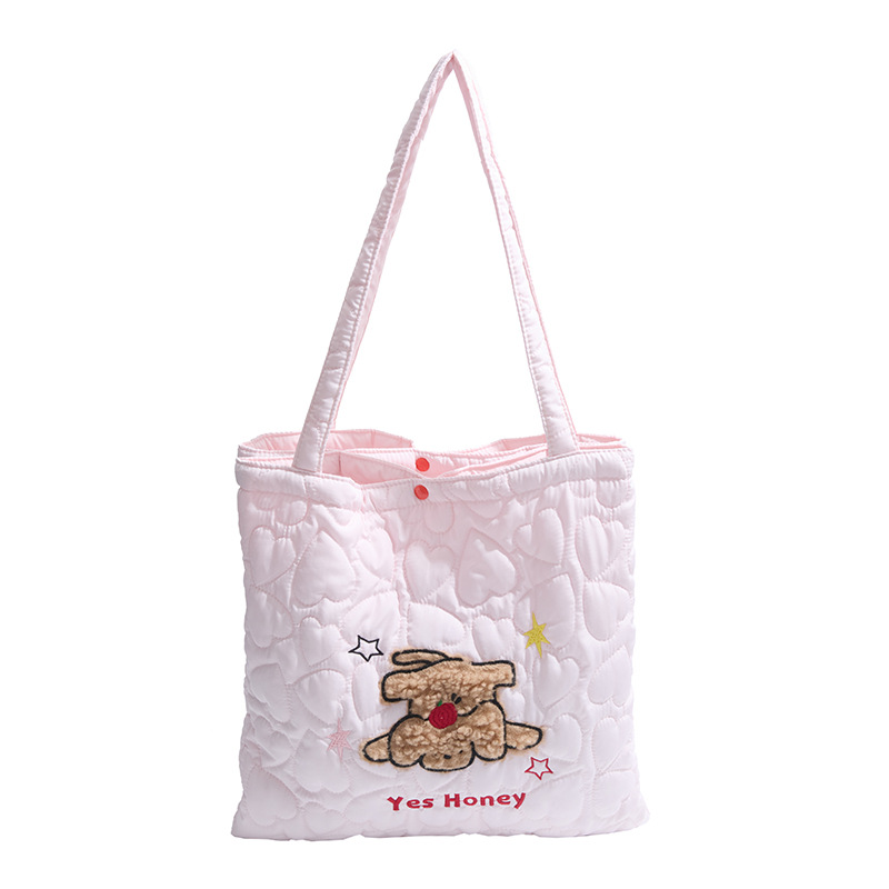 Homemade cute apple puppy cotton bag, large-capacity double-layer single-shoulder bag, new quilted cotton heart-shaped tote bag for autumn and winter Item Picture