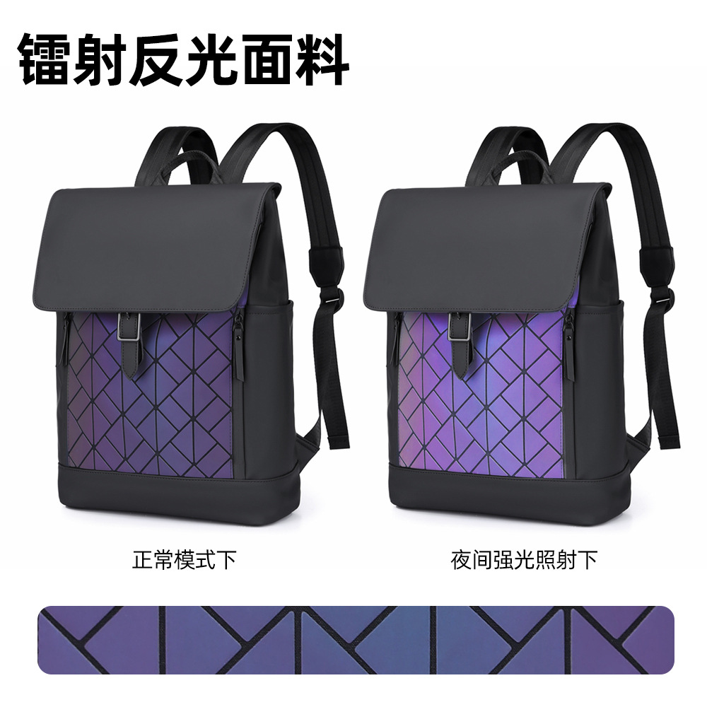 Colorful diamond-shaped casual backpack, large-capacity laser reflective men's travel bag, commuting computer bag for work Application Scenario