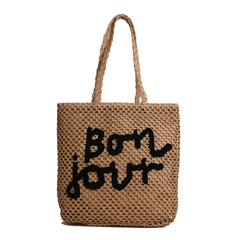 Letter-embroidered straw woven bag for women 2025 Summer New vacation-style beach bag for commuting hand-held woven bag for women Item Picture