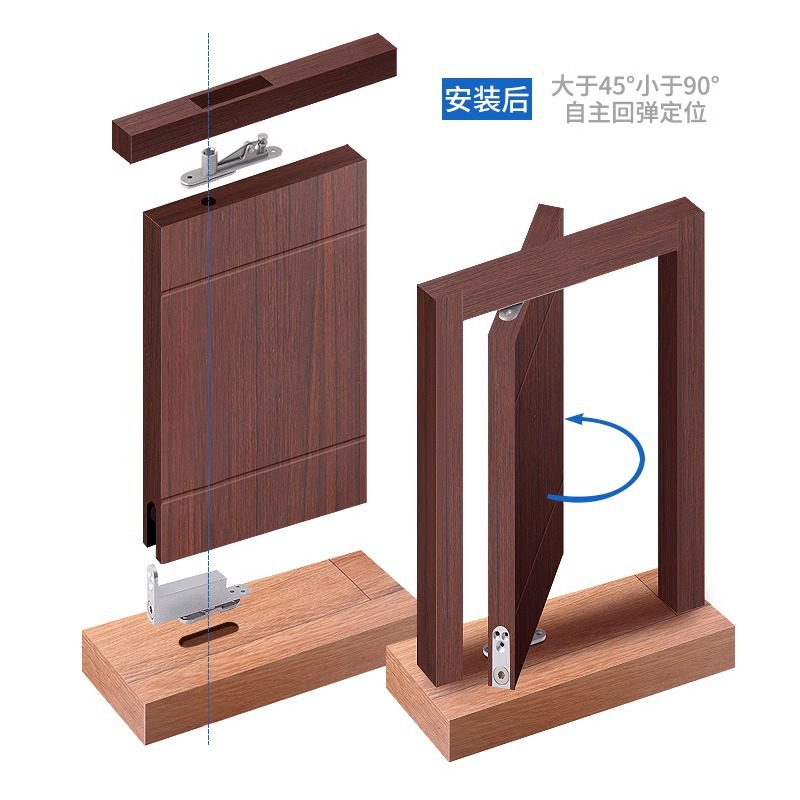 Buffer floor hinge hydraulic 360 rotating shaft silent adjustable heavy-duty wooden door invisible door automatic rebound rotating shaft Application Scenario
