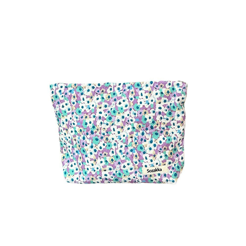 3972 ins corduroy small flower makeup bag, touch-up opening red envelope inner bag, travel storage and toiletry bag Item Picture