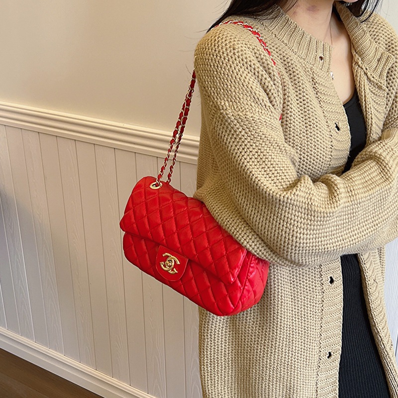 New cross-border women's bag 2023 New simple and fashionable diamond-shaped small chanel-style single-shoulder crossbody bag Small square bag Specification drawing
