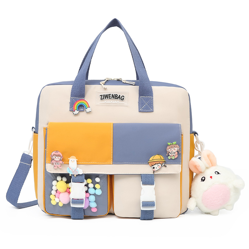 New color-blocking crossbody bag, hand-held schoolbag, cute Instagram forest-themed backpack for female students, large-capacity class bag Item Picture
