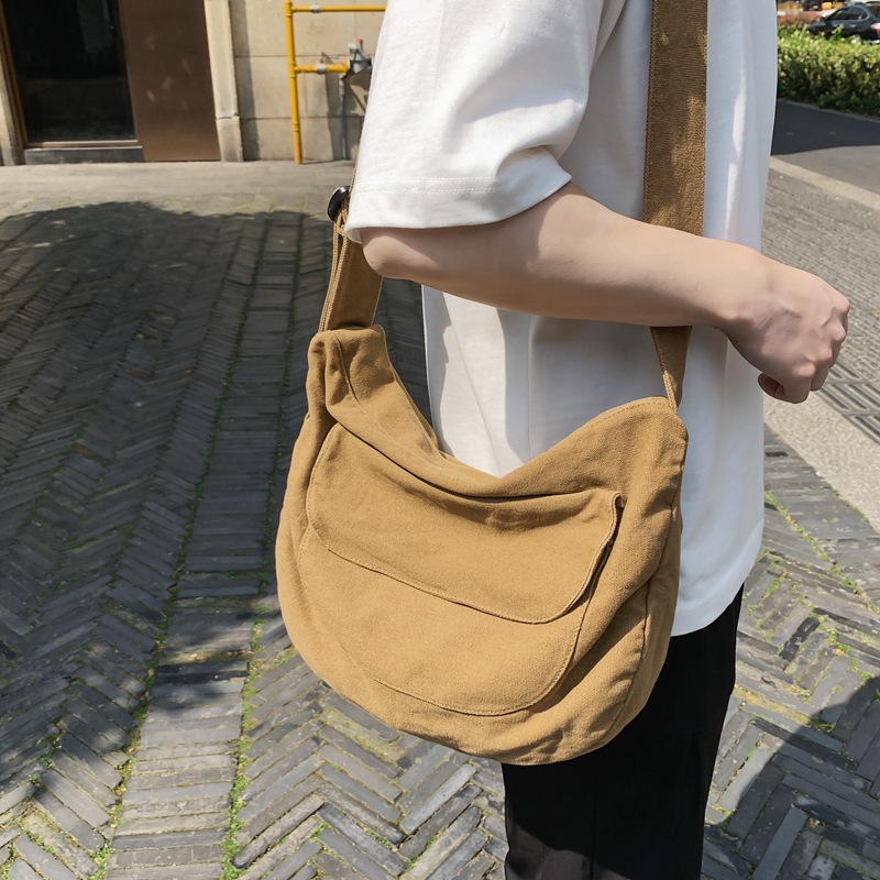 New Korean-style canvas bag for women, fashionable single-shoulder crossbody bag, retro dumpling bag, street casual bag, couple backpack full figure