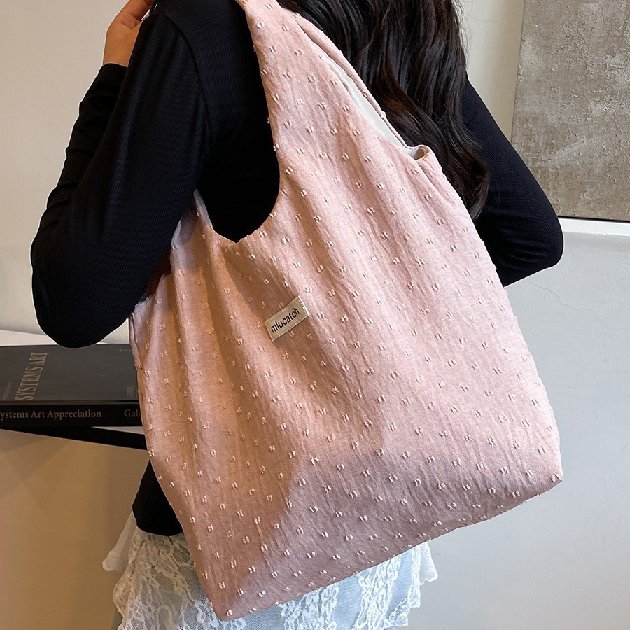 Fashionable, fresh and sweet cloth bag, laid-back vest bag, versatile large-capacity single-shoulder bag, hand-held shopping bag details Picture