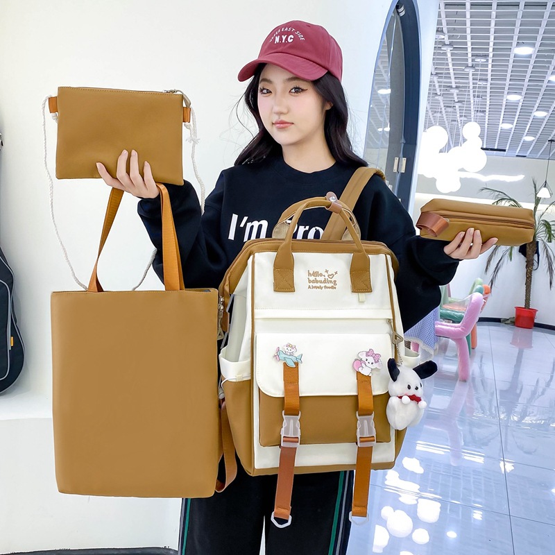 A high-appearance-level four-piece Japanese student schoolbag, fashionable and stylish, large-capacity backpack, a fresh and cute backpack trend for girls details Picture