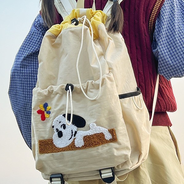 New fashionable, large-capacity, cute puppy backpack, drawstring student school bag, outdoor sports backpack full figure