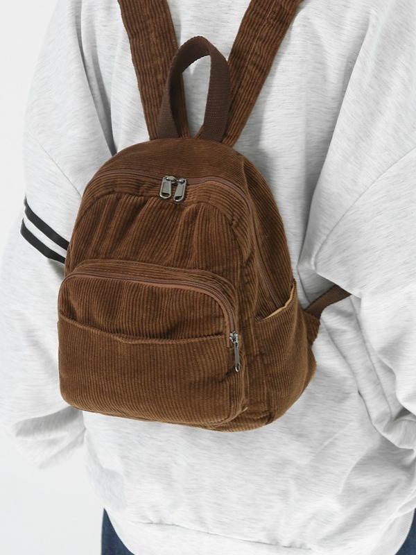 Japanese-style corduroy small backpack, women's Harajuku solid-color small backpack, Korean-style college student retro and simple travel backpack details Picture