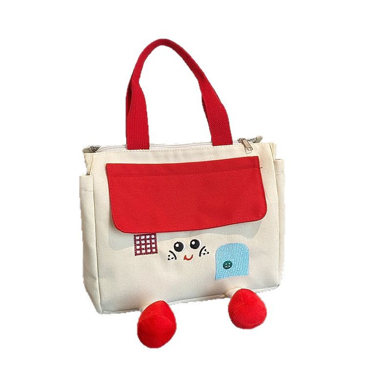 Cute cartoon canvas single-shoulder bag for girls 2025, Japanese style versatile soft girl, Apple casual lunch box bag for commuting Item Picture