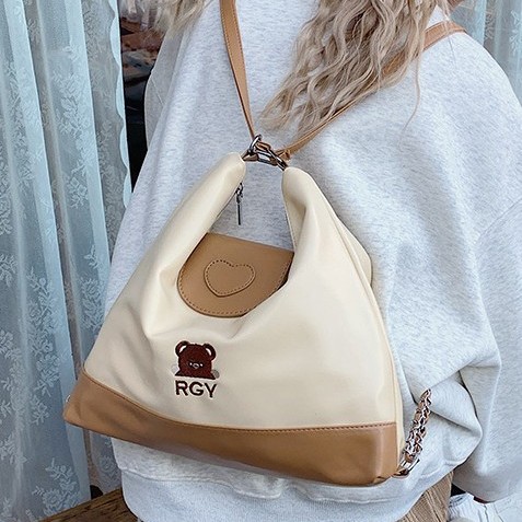 New cute bear large-capacity handbag, commuter single-shoulder crossbody bag, color-blocking casual backpack, school style details Picture