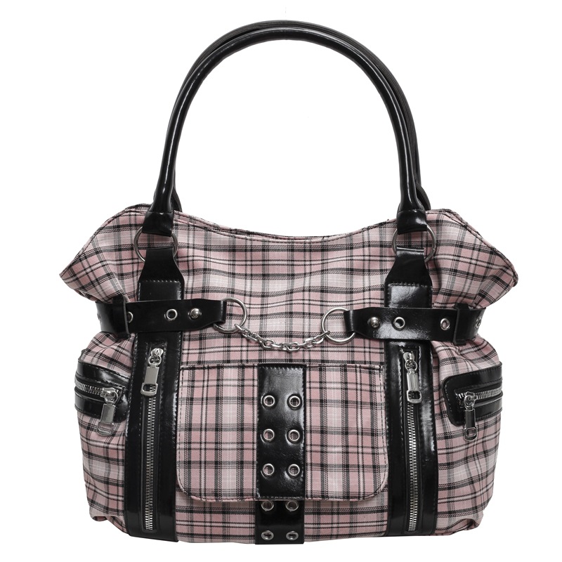 2024 Trendy and cool new bags: single-shoulder bag, punk-style spicy girl bag, design sense, large-capacity check pattern handbag Item Picture