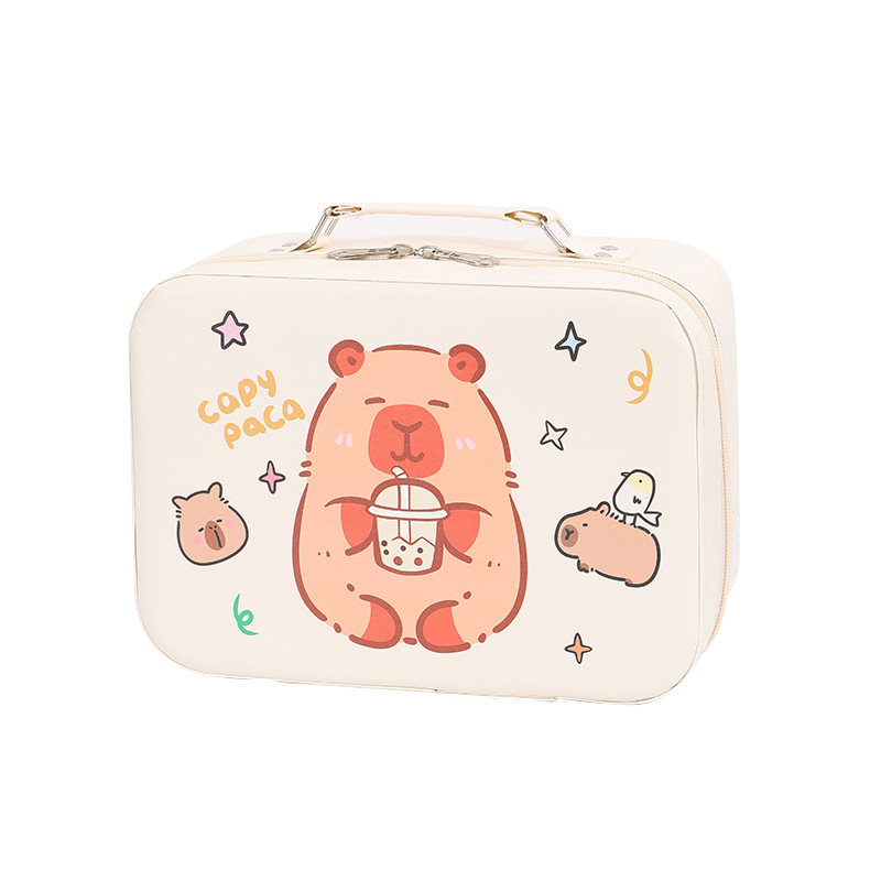 Capibala makeup box, large-capacity cosmetics, portable cute makeup bag, cartoon storage box, waterproof three-dimensional Item Picture