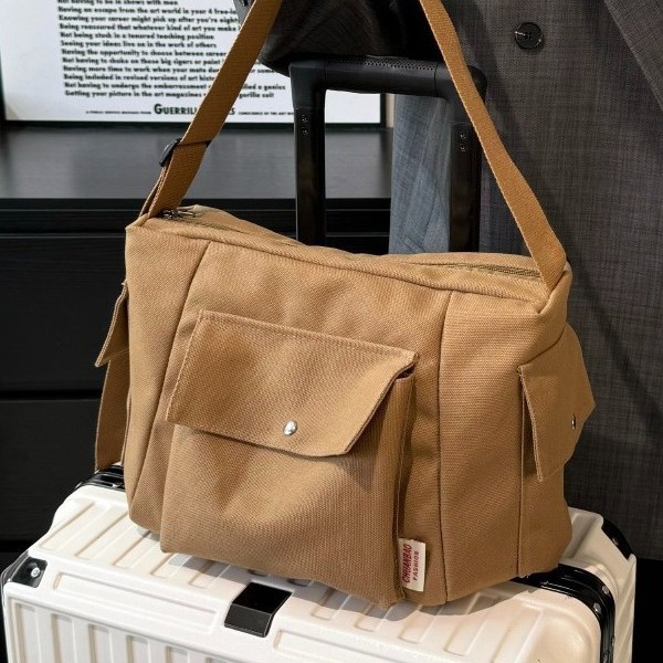 Single-shoulder bag for men, simple Japanese canvas bag, 2025 new style Korean crossbody bag, student backpack, casual messenger bag for women Specification drawing