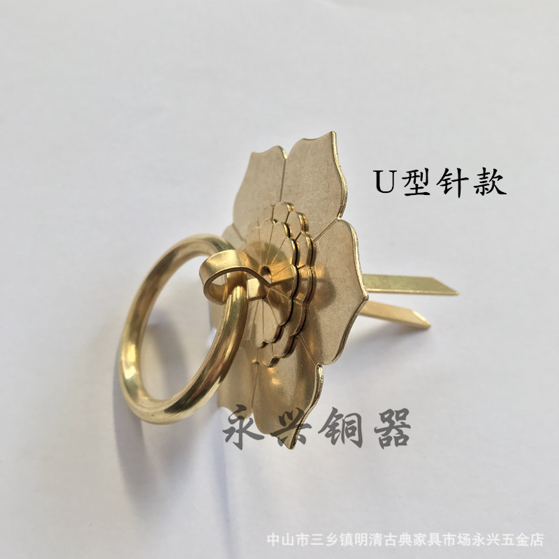 Chinese-style retro brass drawer handle, hot pot copper round ring handle, cabinet door handle, classical hexagonal copper handle Specification drawing