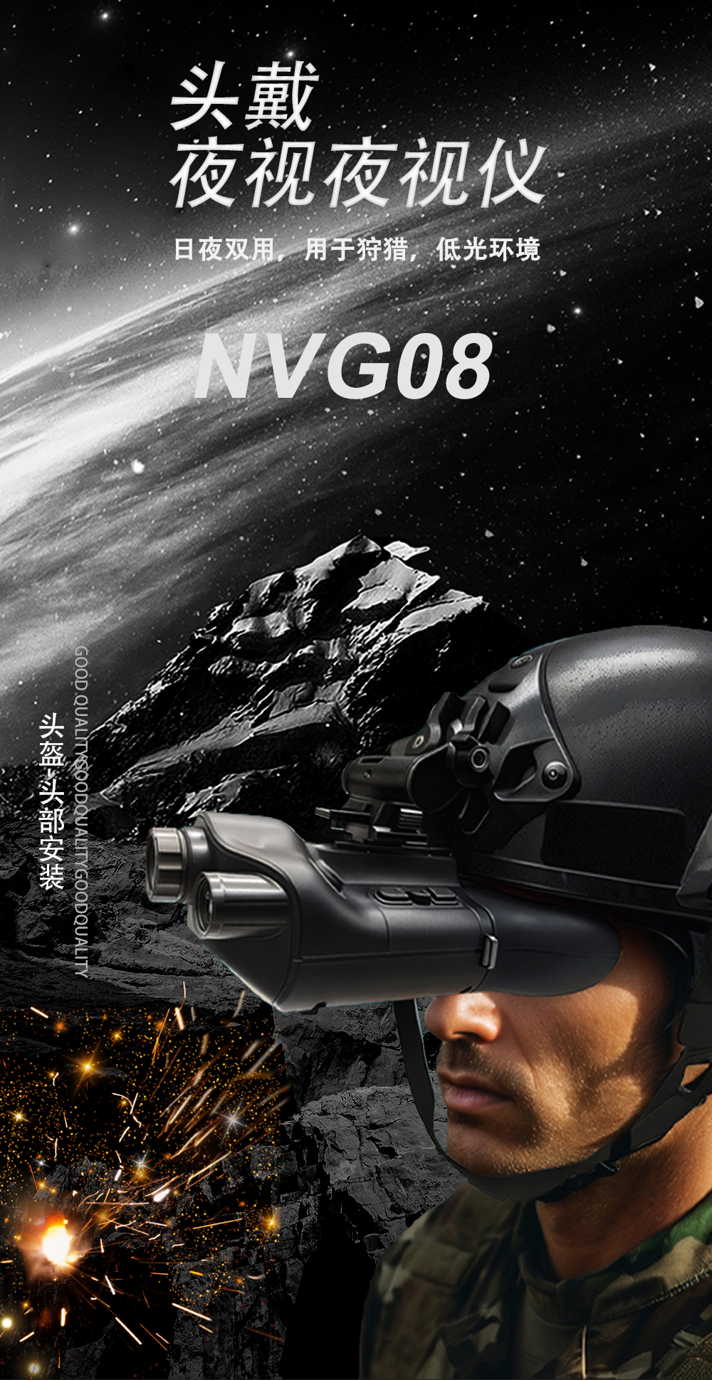 夜视仪头戴微光双筒户外战术装备全黑高清红外数码夜视望远镜双目 pic 5