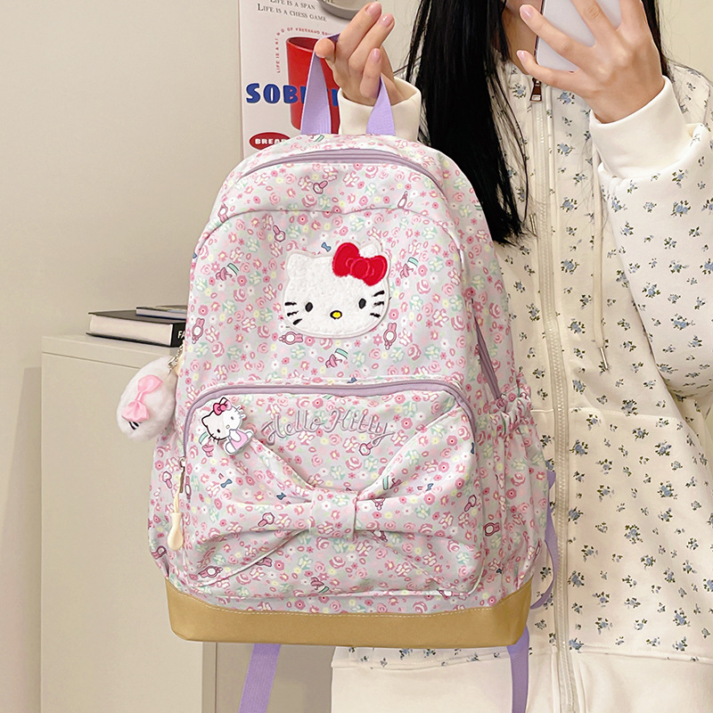 Cross-border sweet and cute, high appearance level bow, large-capacity schoolbag for junior and senior high school classes, and backpack for primary school students details Picture