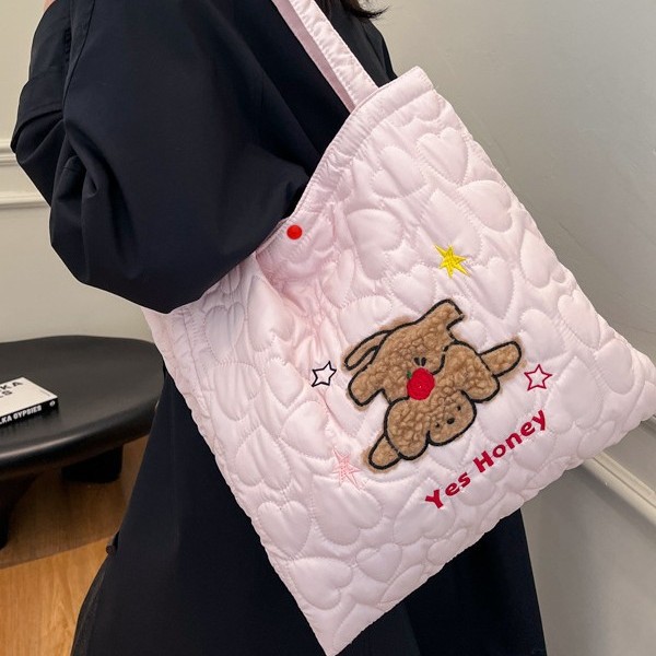 Homemade cute apple puppy cotton bag, large-capacity double-layer single-shoulder bag, new quilted cotton heart-shaped tote bag for autumn and winter Application Scenario