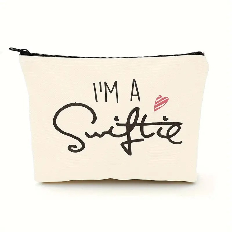 Cross-border temu best-selling multi-functional makeup bag for women, simple letter storage bag, linen double-sided printed zipper bag full figure