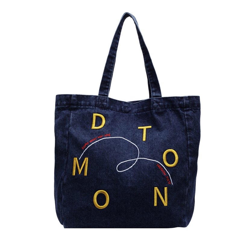 A versatile new large-capacity tote bag for classes, a trendy and casual single-shoulder bag made of denim for students, and a commuting bag Item Picture