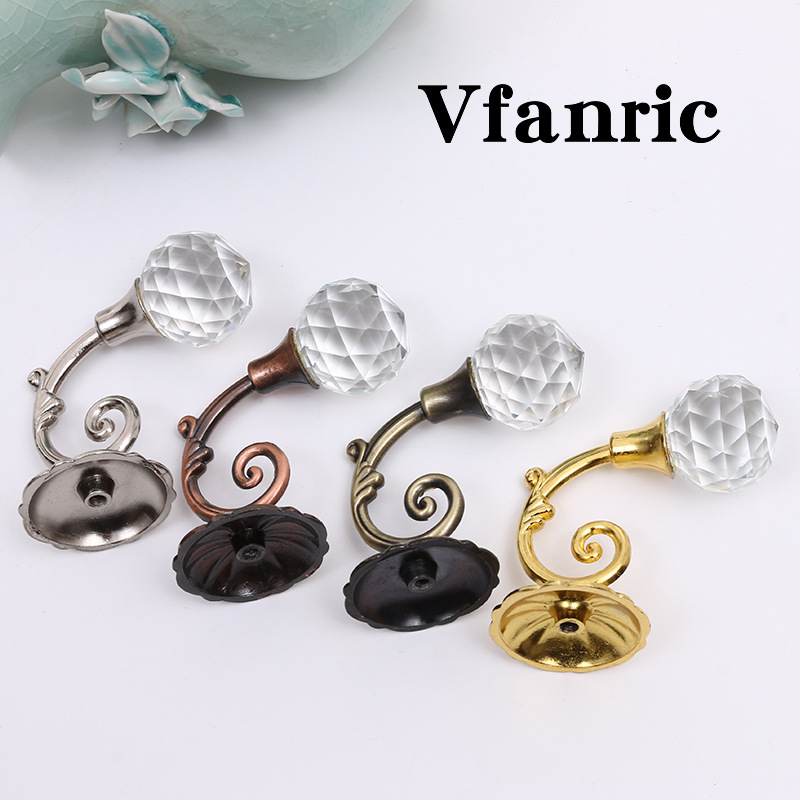 European-style zinc alloy curtain wall hooks, wall hooks, round head crystal hooks, curtain accessories in stock for wholesale, bedroom doors full figure