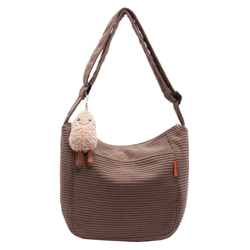 New autumn and winter Korean style versatile hand-held corduroy single-shoulder bag, large-capacity casual bucket bag, fashionable crossbody bag Item Picture
