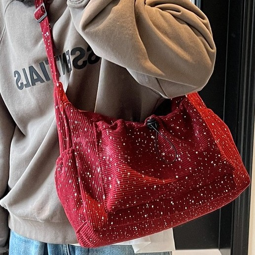 New large-capacity bags for autumn and winter, new casual and versatile tote bags for women's foreign trade, fashionable corduroy crossbody single-shoulder bags full figure