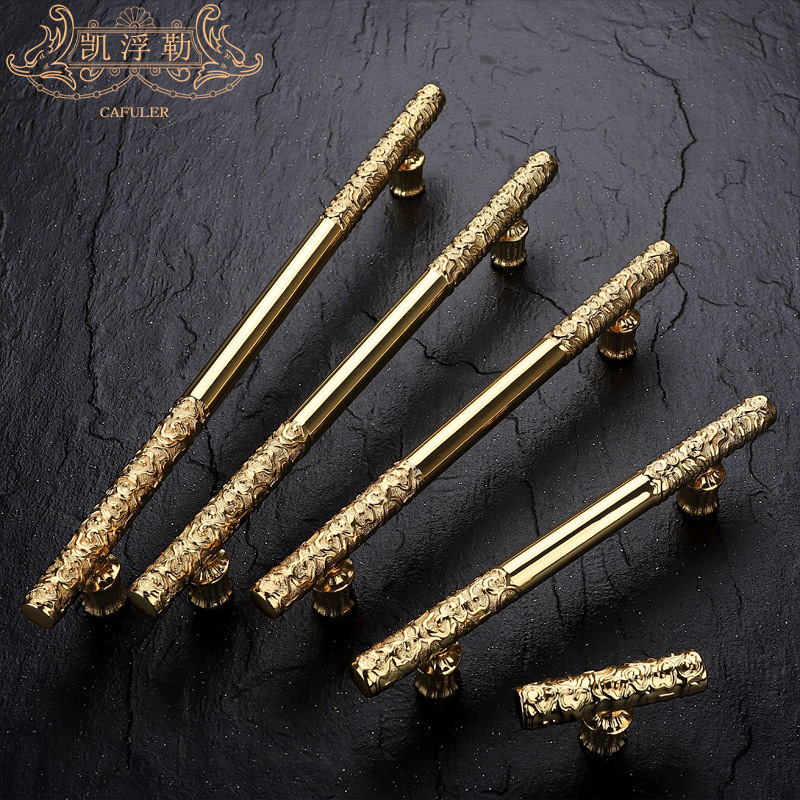 Golden hoop rod door handle, zinc alloy, Chinese classical golden handle, furniture hardware, drawer handle, wardrobe window handle full figure