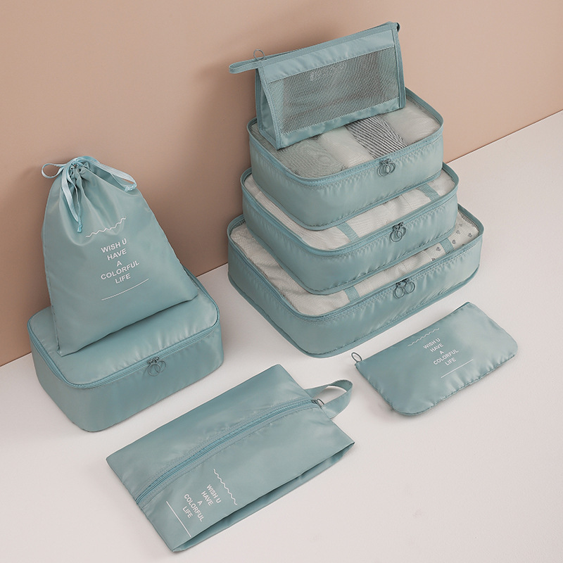 Amazon Cross-border Preferred Travel Twill Oxford Fabric 8-piece Storage Bag Set, Travel clothing classification and organization bag full figure