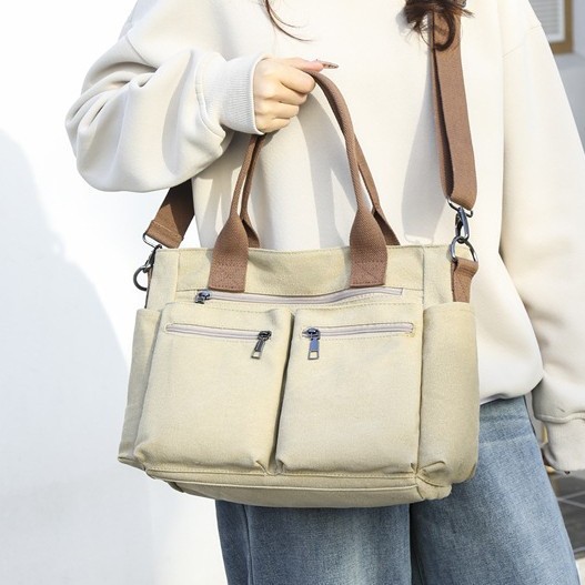 Handbag 2024 Winter new style canvas bag solid color street trend women's bag simple multi-bag single-shoulder bag crossbody bag Application Scenario