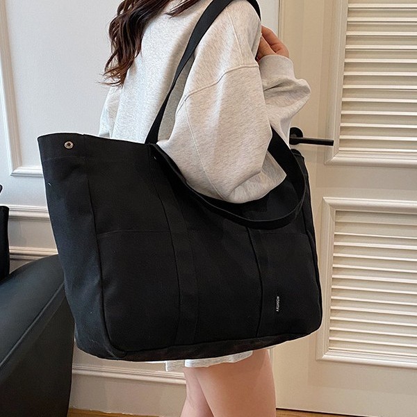 "2025 New style canvas cross-border large-capacity hand-held shoulder bag, Japanese college student class bag tote bag. Specification drawing