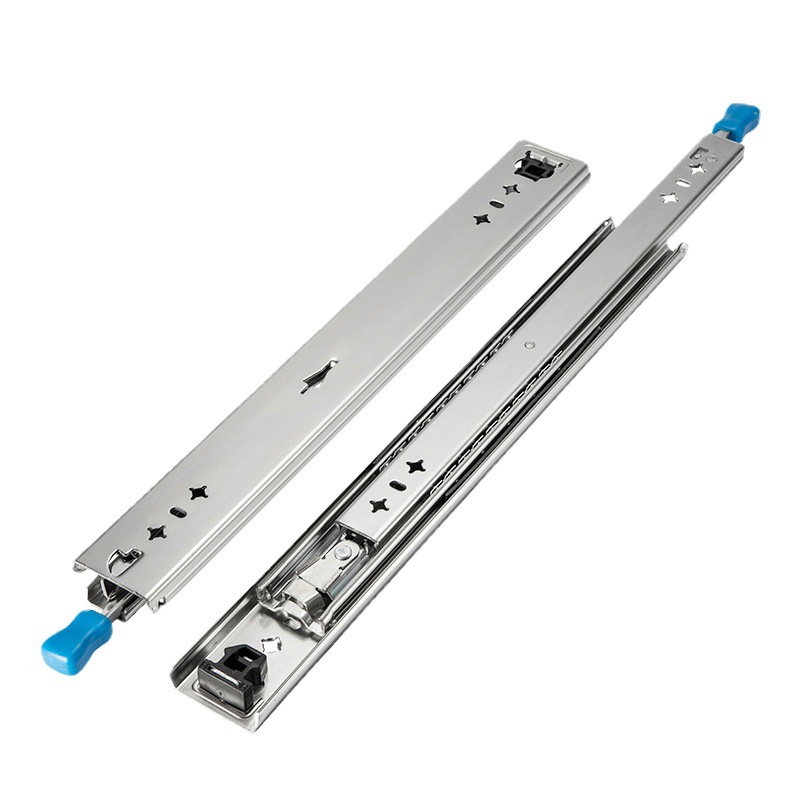 53-width RV heavy-duty slide rail with lock, industrial guide rail load-bearing slide, three-section automotive steel ball drawer track slide rail Item Picture