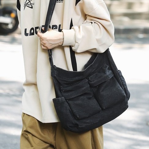 Denim large-capacity crossbody bag for 2024 autumn and winter, unisex, school-style single-shoulder bag for casual students details Picture