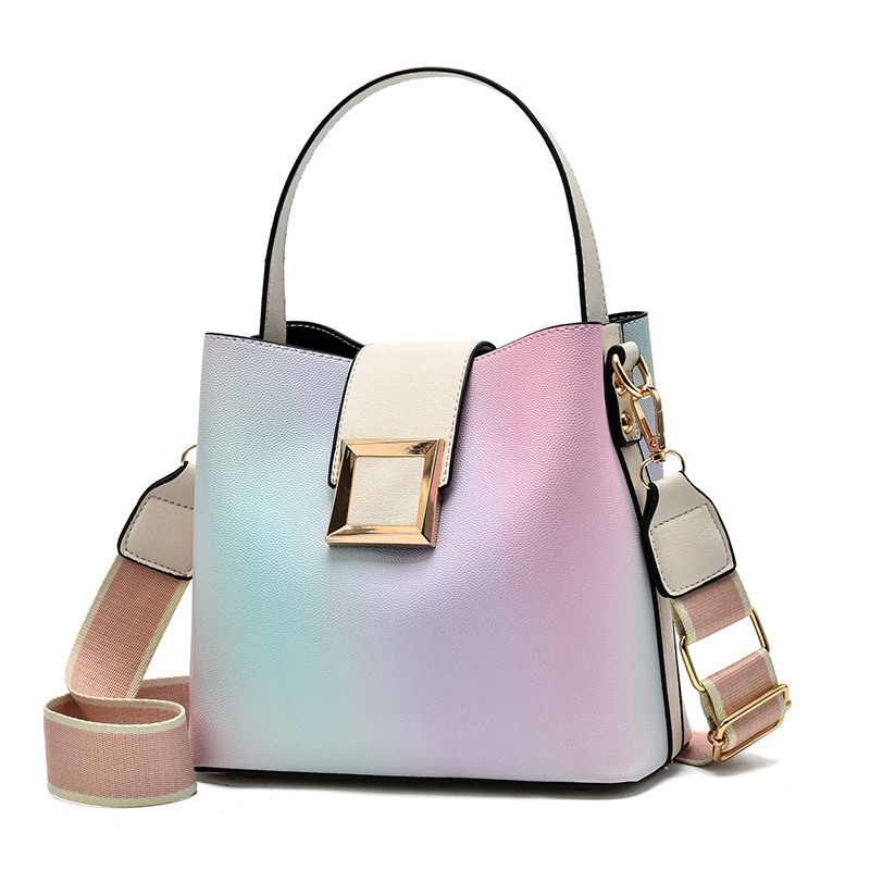 Gradient color bucket bag for women, 2022 new fashion Internet celebrity single-shoulder hand-held crossbody bag, stylish large-capacity women's bag Item Picture