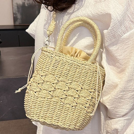 Pastoral style hand-held woven bag 2025 Spring/Summer new ins trendy and fashionable straw woven bag, forest style simple single-shoulder bag Specification drawing