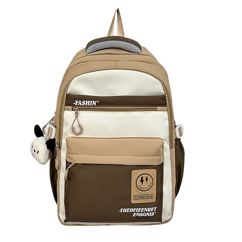 Retro workwear-style backpacks for girls, large-capacity high school and junior high school students, color-blocking schoolbags, trendy computer backpacks Item Picture