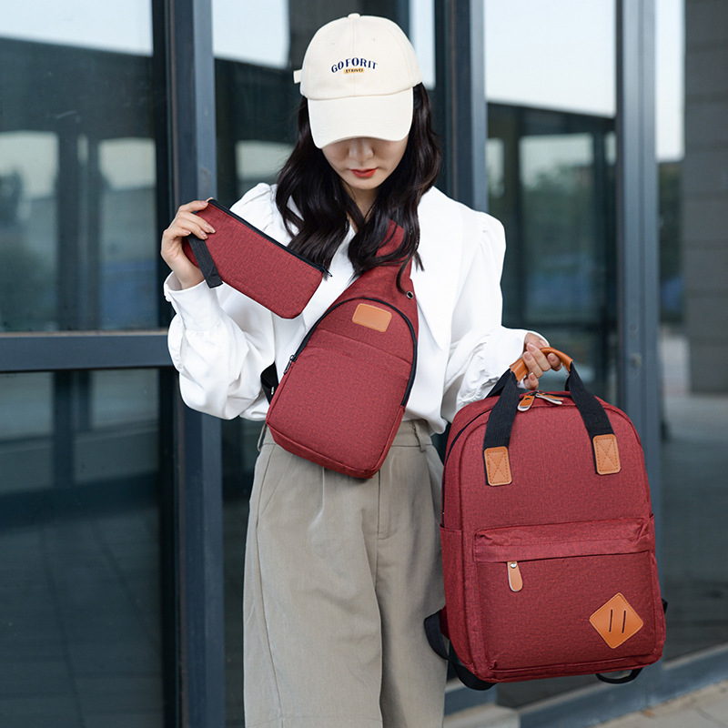 Fashionable and casual backpack for men, usb charging, computer bag, chest bag, wallet, three-piece set, student schoolbag Application Scenario