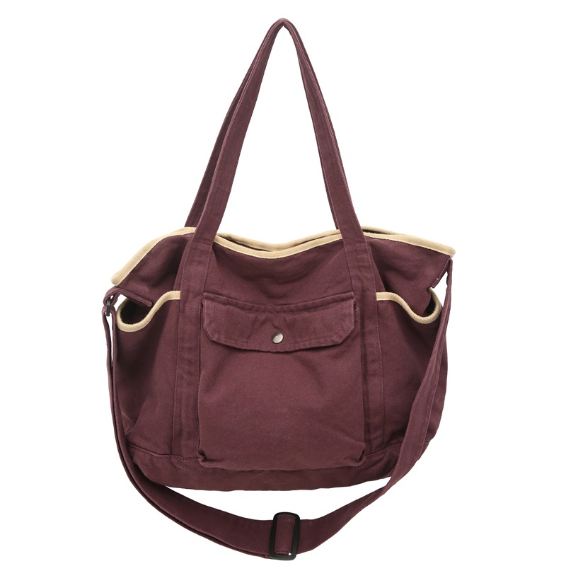 Large-capacity simple solid-color canvas bag for women, artistic and laid-back style, versatile tote bag, class bag, casual crossbody bag for men Item Picture