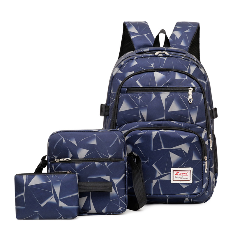 Cross-border casual three-piece backpack, square fashionable printed student schoolbag, sports and casual large-capacity backpack for men Application Scenario